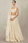 Georgette Cream Beige Embroidered Flared Style Bollywood Lehenga