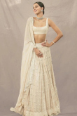 Georgette Cream Beige Embroidered Flared Style Bollywood Lehenga