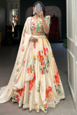 Georgette Cream Beige Lehenga with Printed Work for Diwali