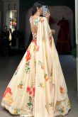 Georgette Cream Beige Lehenga with Printed Work for Diwali