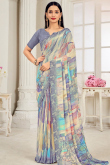 Georgette Cream Beige Saree With Printed Work For Casual Wear