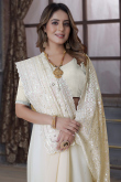 Georgette Cream Fancy Sequins Embroidered Saree 