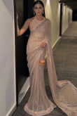 Georgette Cream Sequins Embroidered Heavy Saree 