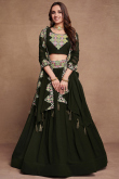 Georgette Dark Army Green Embroidered Flared Lehenga 