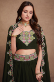 Georgette Dark Army Green Embroidered Flared Lehenga 