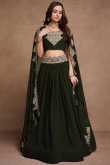Georgette Dark Army Green Embroidered Flared Lehenga 