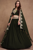 Georgette Dark Army Green Embroidered Flared Lehenga 