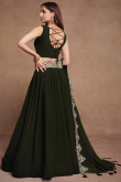 Georgette Dark Army Green Embroidered Flared Lehenga 