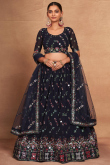 Georgette Dark Blue Flared Style Lehenga With Sequins Work