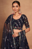 Georgette Dark Blue Flared Style Lehenga With Sequins Work