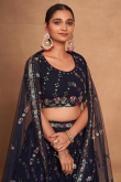 Georgette Dark Blue Flared Style Lehenga With Sequins Work