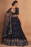 Georgette Dark Blue Flared Style Lehenga With Sequins Work
