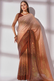 Georgette Dark Brown Ombre Printed Saree