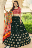 Georgette Dark Green Color Embroidered Panelled Style Lehenga