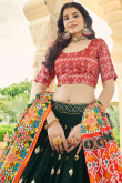Georgette Dark Green Color Embroidered Panelled Style Lehenga