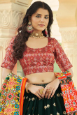 Georgette Dark Green Color Embroidered Panelled Style Lehenga