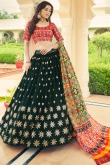 Georgette Dark Green Color Embroidered Panelled Style Lehenga