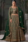 Georgette Dark Green Shade Embroidered Panelled Style Lehenga