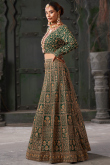 Georgette Dark Green Shade Embroidered Panelled Style Lehenga