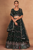 Georgette Dark Green Flared Style Lehenga With Sequins Work