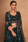 Georgette Dark Green Flared Style Lehenga With Sequins Work