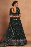 Georgette Dark Green Flared Style Lehenga With Sequins Work