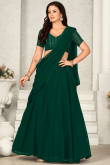 Georgette Dark Green Panelled Style Plain Chaniya Choli