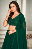 Georgette Dark Green Panelled Style Plain Chaniya Choli