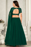 Georgette Dark Green Panelled Style Plain Chaniya Choli