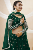 Georgette Dark Green Sequins Embroidered Lehenga 
