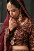 Georgette Dark Maroon Embroidered A Line Lehenga