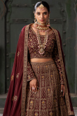 Georgette Dark Maroon Embroidered A Line Lehenga