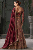 Georgette Dark Maroon Embroidered A Line Lehenga