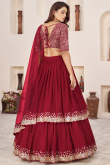 Georgette Deep Red Sequins Embroidered Layered Style Lehenga 