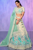 Georgette Embroidered Light Beige Panelled Style Lehenga