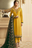 Georgette Embroidered Mustard Color Churidar Suit