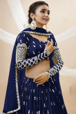 Georgette Embroidered Navy Blue Lehenga with Zari Work 