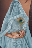 Georgette Embroidered Powder Blue Panelled Style Lehenga