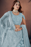 Georgette Embroidered Powder Blue Panelled Style Lehenga