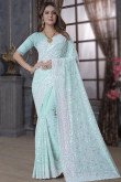 Georgette Fancy Sequins Embroidered Saree In Mint Blue