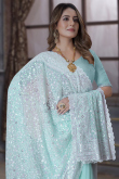 Georgette Fancy Sequins Embroidered Saree In Mint Blue