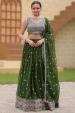 Georgette Fern Green Sequins Embroidered Flared Lehenga