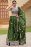 Georgette Fern Green Sequins Embroidered Flared Lehenga