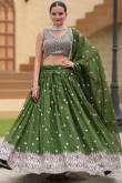 Georgette Fern Green Sequins Embroidered Flared Lehenga