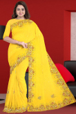 Georgette Indian Saree In Bright Yellow Color