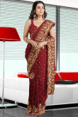 Georgette Indian Saree In Deep Maroon Color