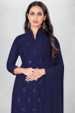 Georgette Indigo Blue Embroidered Straight Cut Churidar Suit