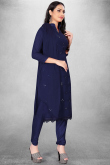 Georgette Indigo Blue Embroidered Straight Cut Churidar Suit