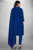 Georgette Indigo Blue Embroidered Straight Cut Churidar Suit