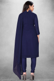 Georgette Indigo Blue Embroidered Straight Cut Churidar Suit
